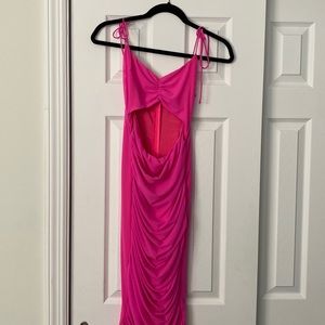 HOT PINK CUT-OUT MIDI DRESS